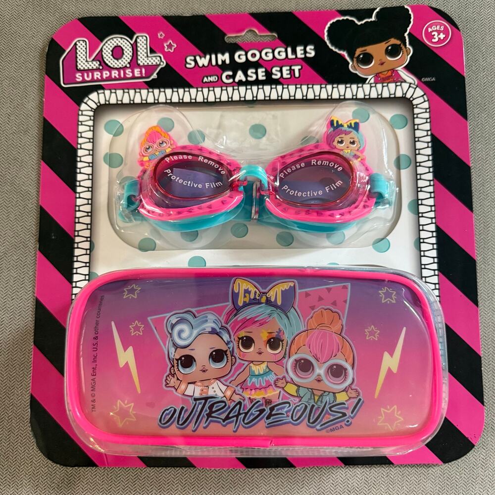 LOL Surprise Swim Goggles & Case Set Pink Blue Kids Girls NEW Ages 3+